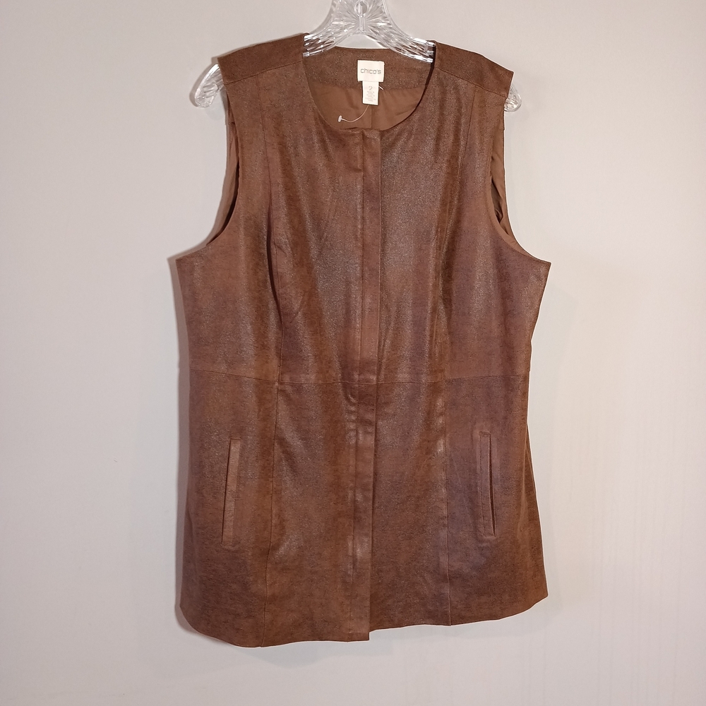 Chico’s Faux Suede Zip Front Long Vest Size 2 L 12/14